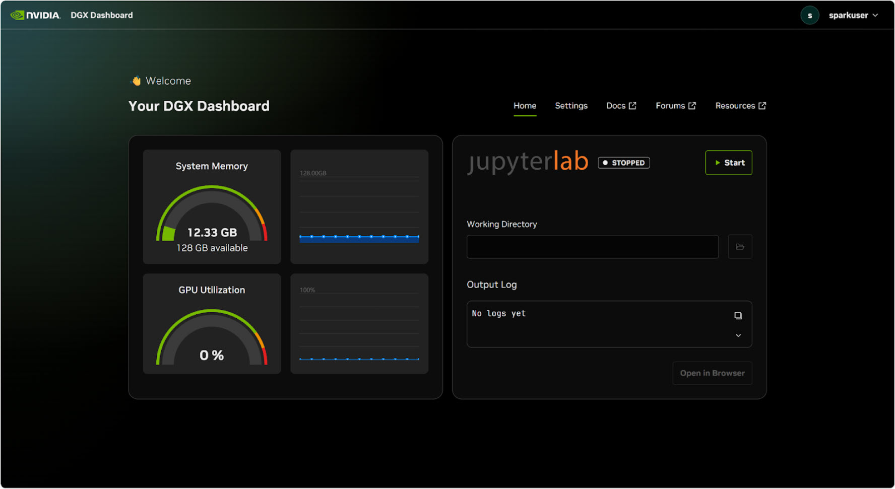 DGX Spark dashboard arayüzü