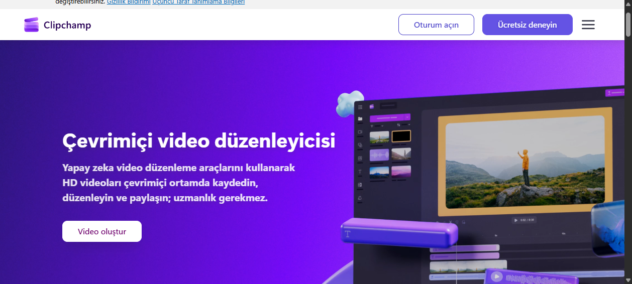 Clipchamp ekran görüntüsü