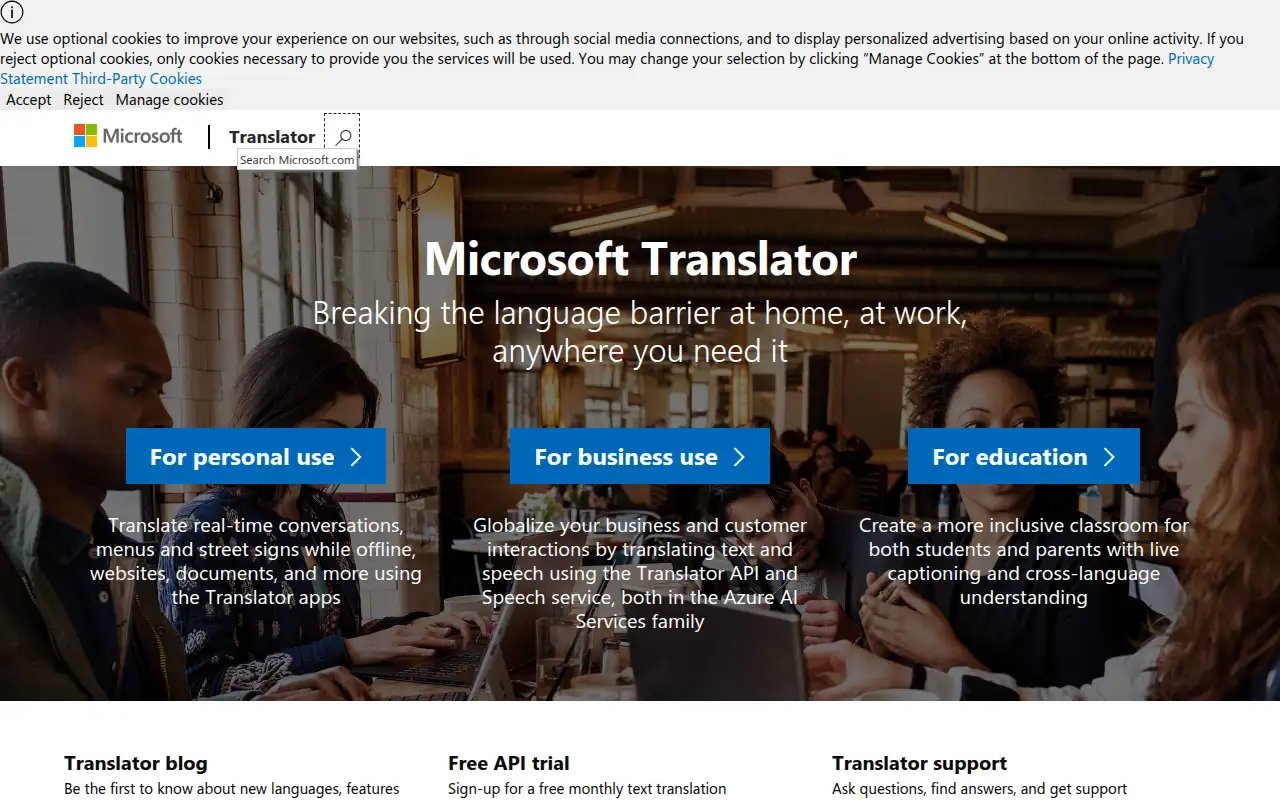 Microsoft Translator ekran görüntüsü